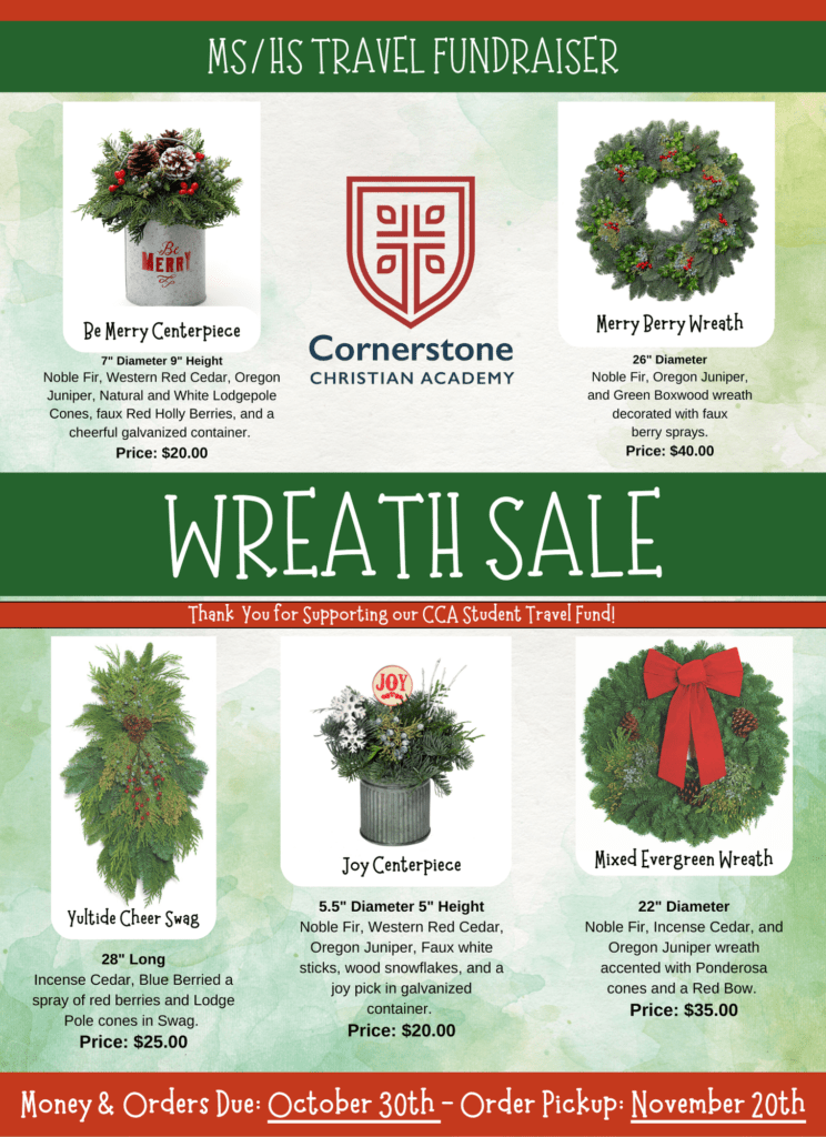 CCALL Travel Fund Wreath Fundraiser - 7th grade - High School - Begins